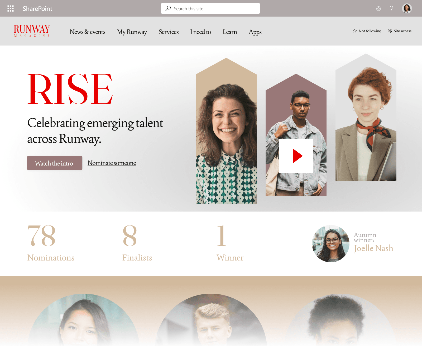 Runway Magazine SharePoint comms campaign page design